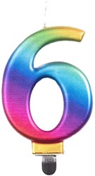 Taartkaarsje Nummer 6 Regenboog