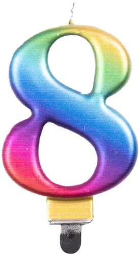 Taartkaarsje Nummer 8 Regenboog