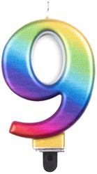 Taartkaarsje Nummer 9 Regenboog