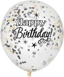 Glamour Ballonnen Happy Birthday met Confetti 6st.