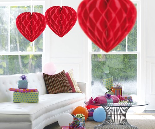 Decoratie Honeycomb Hartje Rood 30cm