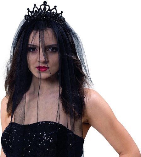 Halloween Bruidssluier Zwart met Diadeem