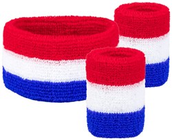 Set Zweetbandjes + Hoofdband Rood-Wit Blauw