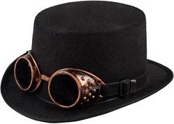Hoge Hoed Steampunk Steamgoggles Zwart met Bril 