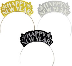 Kroontje Happy New Year Goud/Zilver/Zwart - 12st