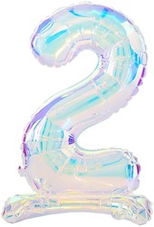 Staande Folieballon Cijfer 2 Iriserend - 72cm