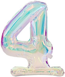 Staande Folieballon Cijfer 4  Iriserend - 72cm