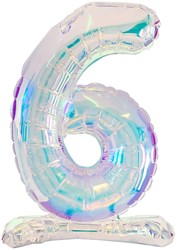 Staande Folieballon Cijfer 6 Iriserend - 72cm