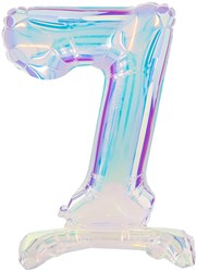Staande Folieballon Cijfer 7 Iriserend - 72cm