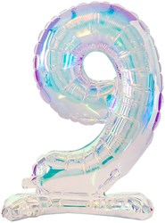 Staande Folieballon Cijfer 9 Iriserend - 72cm