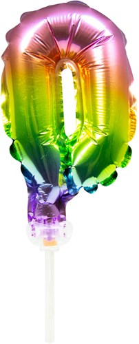 Taart Topper Folieballon Cijfer 0 Regenboog 13cm