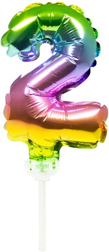 Taart Topper Folieballon Cijfer 2 Regenboog 13cm
