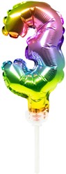 Taart Topper Folieballon Cijfer 3 Regenboog 13cm