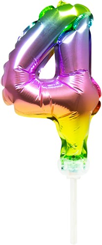 Taart Topper Folieballon Cijfer 4 Regenboog 13cm