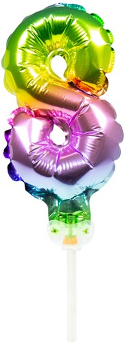 Taart Topper Folieballon Cijfer 8 Regenboog 13cm