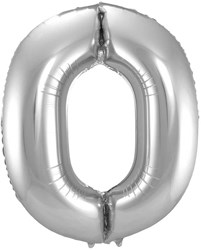 Folieballon Cijfer 0 Zilver - 86cm