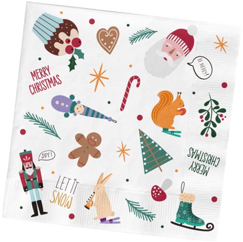 Kerst Servetten Holly Jolly 20st - 33x33cm