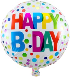 Folieballon Happy B-Day Stippen 45cm