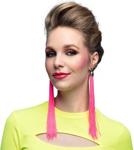 Festival Oorbellen Sliertjes Neon Pink