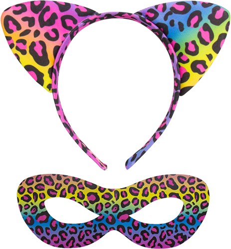 Diadeem en Masker Neon Panterprint