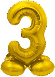 Staande Folieballon Cijfer 3 Goud - 72cm