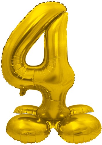 Staande Folieballon Cijfer 4 Goud - 72cm