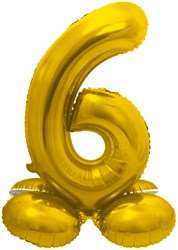 Staande Folieballon Cijfer 6 Goud - 72cm