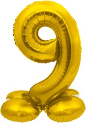 Staande Folieballon Cijfer 9 Goud - 72cm