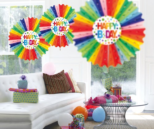 Honeycomb - Waaier Happy Birthday Stippen (45cm)