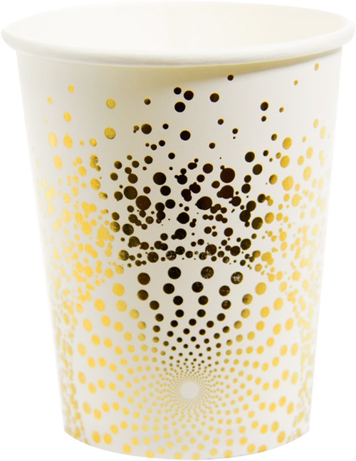 Bekers Happy Birthday Wit-Goud Luxe 250ml - 6st