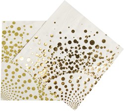Servetten Happy Birthday Wit-Goud Luxe 33x33cm - 16st