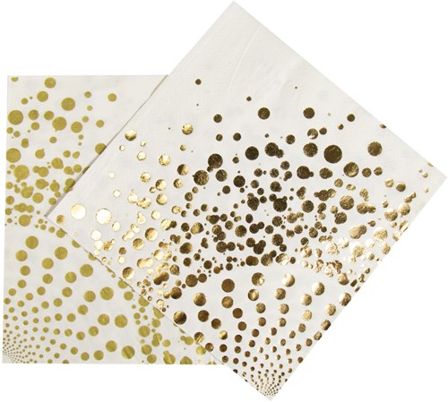 Servetten Happy Birthday Wit-Goud Luxe 33x33cm - 16st