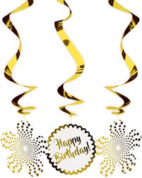 Hangdecoratie Happy Birthday Wit-Goud Luxe (3st.)