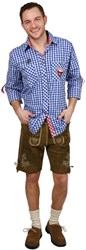 Trachtenhemd Slim-Fit Blauw/Rood Luxe 