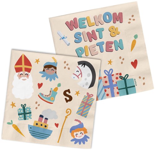 Sinterklaas Servetten Sint & Pieten 12x12cm - 20st. 