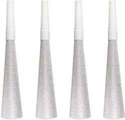 Feesttoeters Glitter Zilver 19cm (4st.)