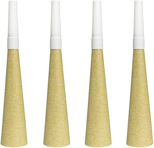 Feesttoeters Glitter Goud 19cm (4st.)