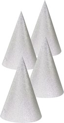 Feesthoedjes Glitter Zilver Karton (4st.)