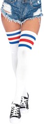 Cheerleader / Atleet Overknee Sokken Wit/Blauw/Rood