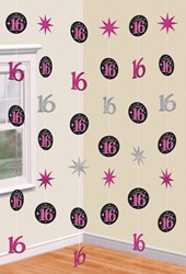 Hangdecoratie Sweet 16 Zwart (6st)
