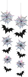 Hangdeco Halloween Vleermuis en Spinnenweb 70cm - 2st