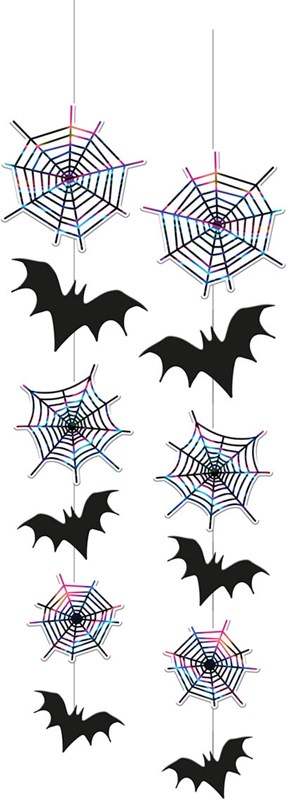 Hangdeco Halloween Vleermuis en Spinnenweb 70cm - 2st