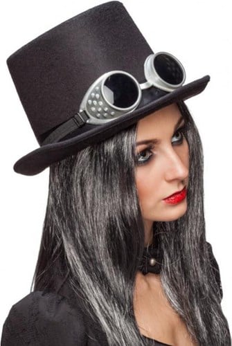Hoge Hoed Steampunk Zwart met Bril 