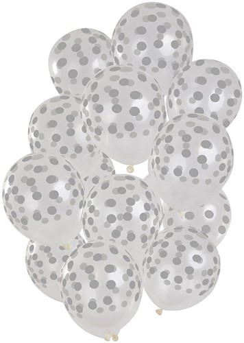 Ballonnen Transparant met Zilveren Stippen 15st. (30cm)