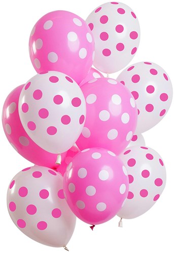 Ballonnen Roze en Wit met Stippen 12st. (30cm)