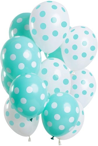 Ballonnen Mintgroen en Wit met Stippen 12st. (30cm)