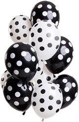 Ballonnen Zwart en Wit met Stippen 12st. (30cm)