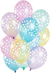 Ballonnen Pastel Transparant met Stippen 12st (30cm)