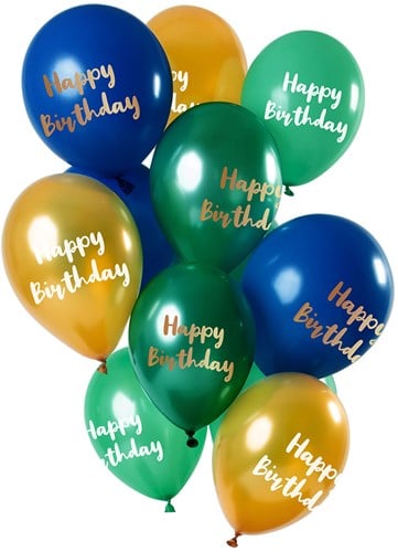 Ballonnen Happy Birthday - Golden Emerald 12st. (30cm)