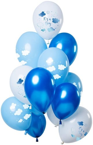 Ballonnen Geboorte Jongen Blauw 12st. (30cm)